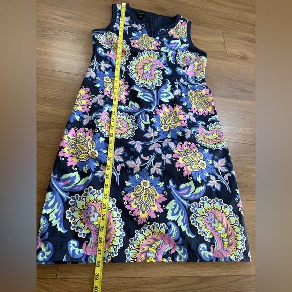 Talbots Navy Floral Paisley Sleeveless Cotton Shift Dress Size 6 - Picture 9 of 11